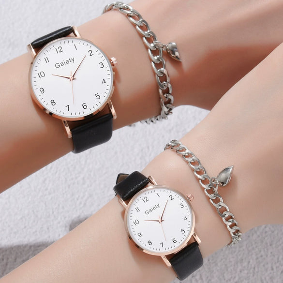 Leisure Alloy Case Imitation Leather Strap Round Dial Quartz Watches For Men And Women