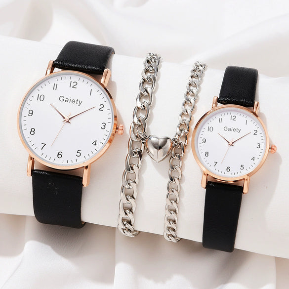 Leisure Alloy Case Imitation Leather Strap Round Dial Quartz Watches For Men And Women