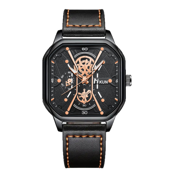 Leisure Alloy Case Imitation Leather Strap Square Dial Quartz Watch For Men
