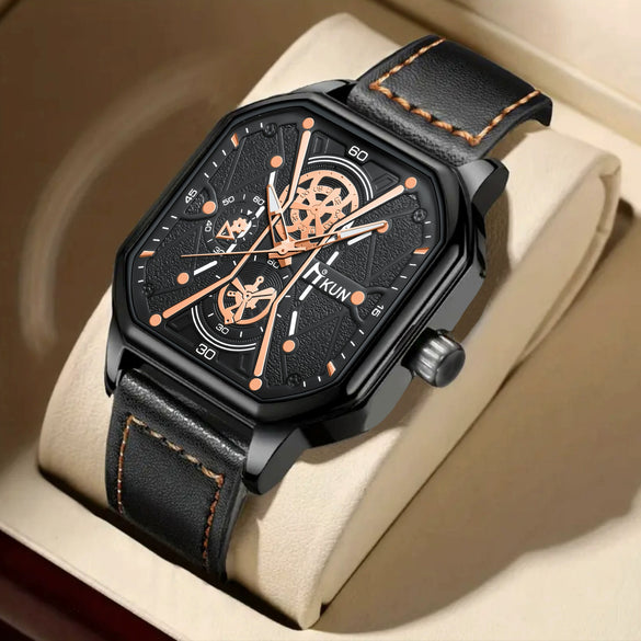 Leisure Alloy Case Imitation Leather Strap Square Dial Quartz Watch For Men