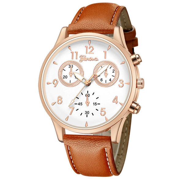 Leisure Alloy Case Stainless Steel Clasp Imitation Leather Strap Round Dial Pu Belt Quartz Watch With Printed Logo And Luminous Exquisite Dial For Men