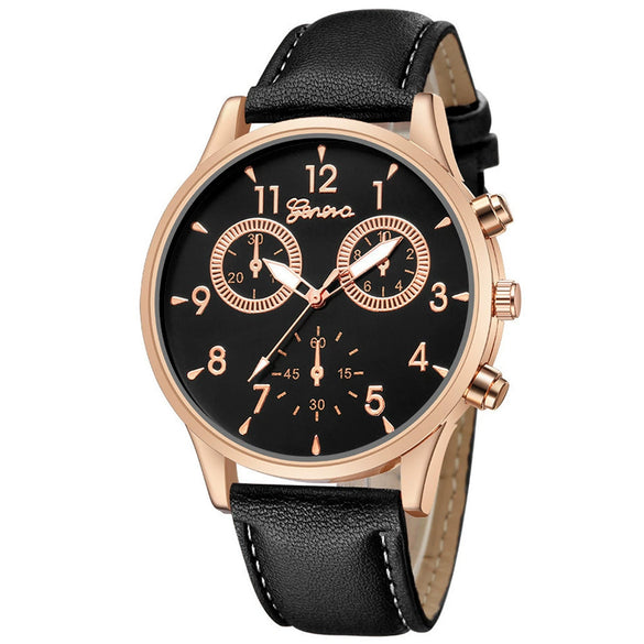 Leisure Alloy Case Stainless Steel Clasp Imitation Leather Strap Round Dial Pu Belt Quartz Watch With Printed Logo And Luminous Exquisite Dial For Men