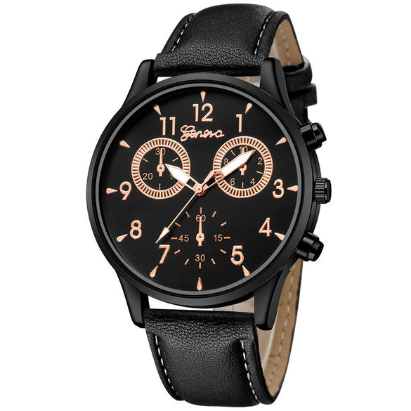 Leisure Alloy Case Stainless Steel Clasp Imitation Leather Strap Round Dial Pu Belt Quartz Watch With Printed Logo And Luminous Exquisite Dial For Men