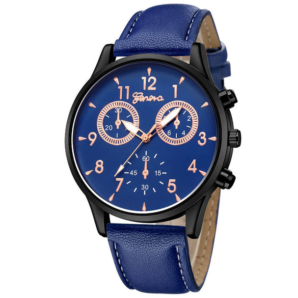 Leisure Alloy Case Stainless Steel Clasp Imitation Leather Strap Round Dial Pu Belt Quartz Watch With Printed Logo And Luminous Exquisite Dial For Men