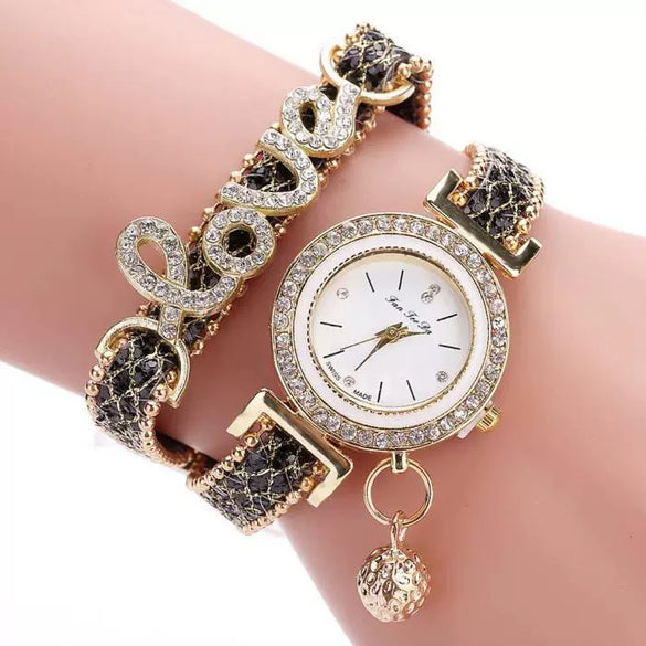Leisure Alloy Pu Stainless Steel Round Dial Women's Bracelet Quartz Watch