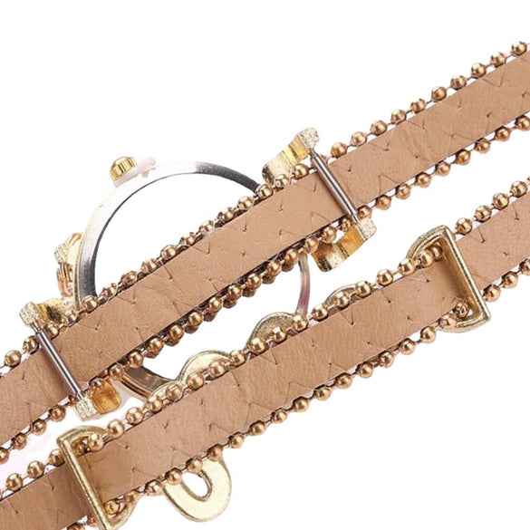 Leisure Alloy Pu Stainless Steel Round Dial Women's Bracelet Quartz Watch