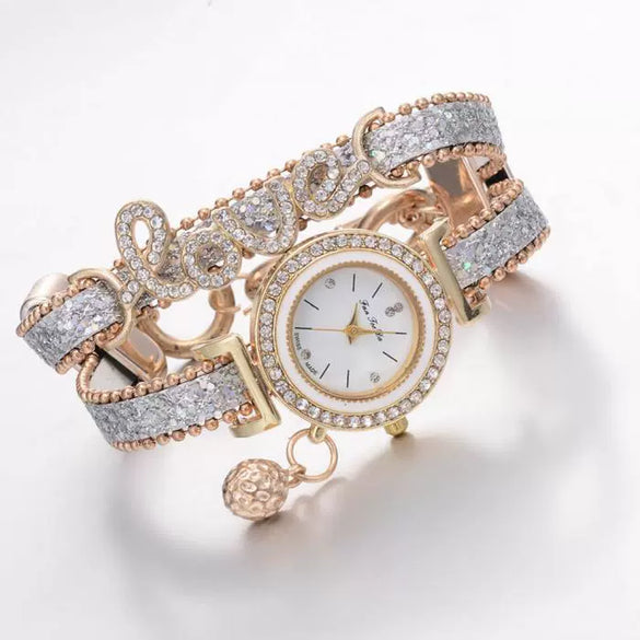 Leisure Alloy Pu Stainless Steel Round Dial Women's Bracelet Quartz Watch