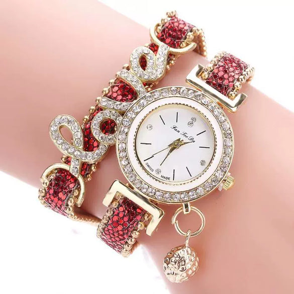 Leisure Alloy Pu Stainless Steel Round Dial Women's Bracelet Quartz Watch