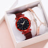 Leisure Alloy Women's Quartz Watch And Bracelet Twopiece Set With Magnet Buckle And Round Dial