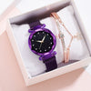 Leisure Alloy Women's Quartz Watch And Bracelet Twopiece Set With Magnet Buckle And Round Dial