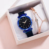 Leisure Alloy Women's Quartz Watch And Bracelet Twopiece Set With Magnet Buckle And Round Dial
