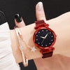 Leisure Alloy Women's Quartz Watch And Bracelet Twopiece Set With Magnet Buckle And Round Dial
