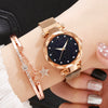 Leisure Alloy Women's Quartz Watch And Bracelet Twopiece Set With Magnet Buckle And Round Dial