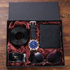 Leisure Business Men's Alloy Pu Watch Belt Wallet Set With Round Dial And Spiral Crown