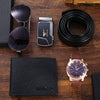 Leisure Business Men's Alloy Pu Watch Belt Wallet Set With Round Dial And Spiral Crown