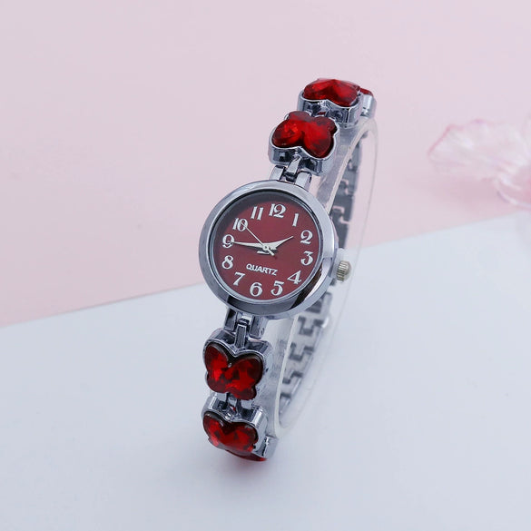 Leisure Butterfly Bracelet Women's Round Digital Quartz Watch Alloy Material