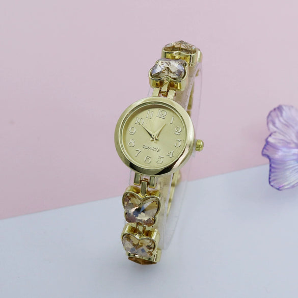 Leisure Butterfly Bracelet Women's Round Digital Quartz Watch Alloy Material