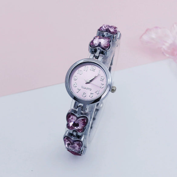 Leisure Butterfly Bracelet Women's Round Digital Quartz Watch Alloy Material