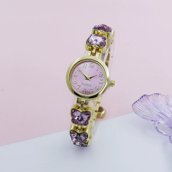 Leisure Butterfly Bracelet Women's Round Digital Quartz Watch Alloy Material