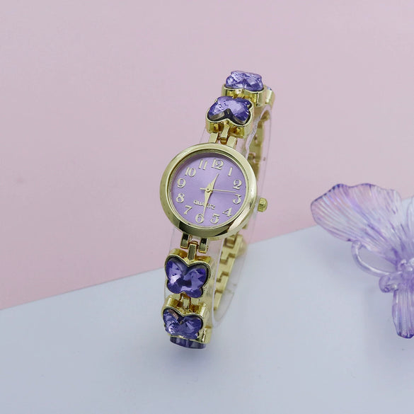 Leisure Butterfly Bracelet Women's Round Digital Quartz Watch Alloy Material