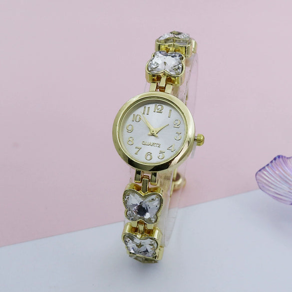 Leisure Butterfly Bracelet Women's Round Digital Quartz Watch Alloy Material