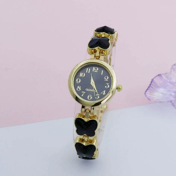Leisure Butterfly Bracelet Women's Round Digital Quartz Watch Alloy Material