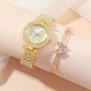 Leisure Butterfly Ladies Quartz Watch Set With Alloy Case Stainless Steel Clasp And Round Dial