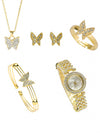 Leisure Butterfly Ladies Quartz Watch Set With Alloy Case Stainless Steel Clasp And Round Dial