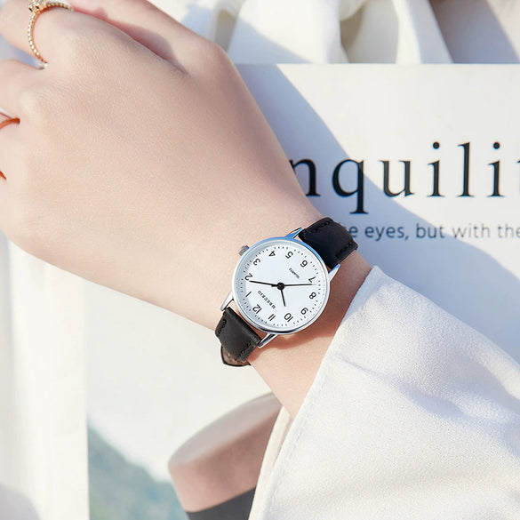 Leisure Couple Watch Alloy Case Imitation Leather Strap Stainless Steel Clasp Round Dial