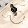 Leisure Couple Watch And Love Bracelet Set Alloy Case Stainless Steel Strap Round Dial