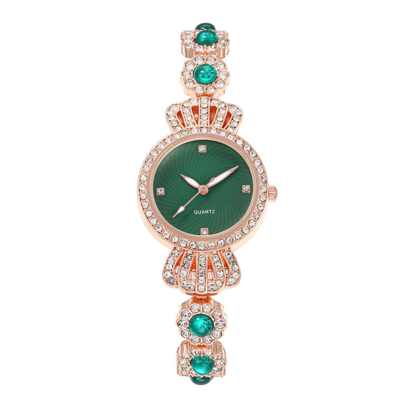 Leisure Diamondencrusted Alloy Case Imitation Leather Strap Round Dial Women's Bracelet Watch