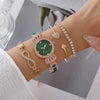 Leisure Diamondencrusted Alloy Case Imitation Leather Strap Round Dial Women's Bracelet Watch
