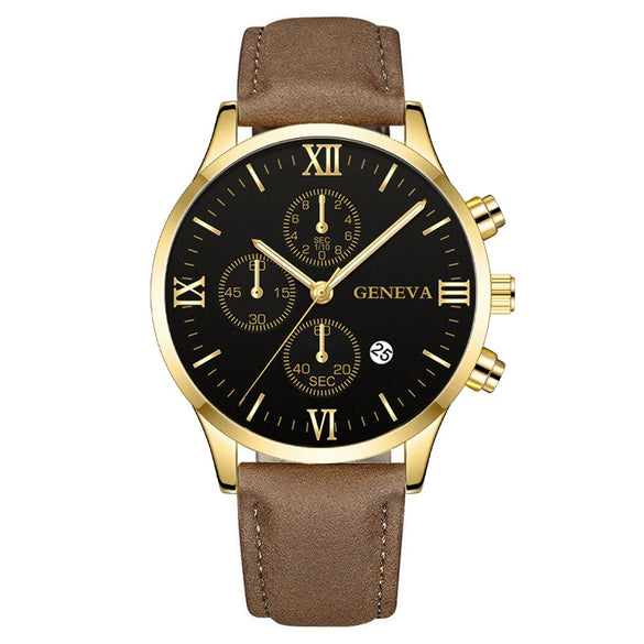 Leisure Fashion Calendar Roman Pattern Alloy Case Imitation Leather Strap Men's Watch