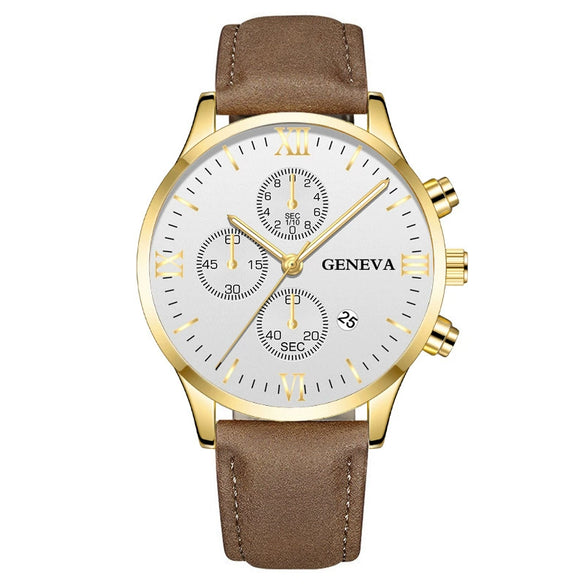 Leisure Fashion Calendar Roman Pattern Alloy Case Imitation Leather Strap Men's Watch
