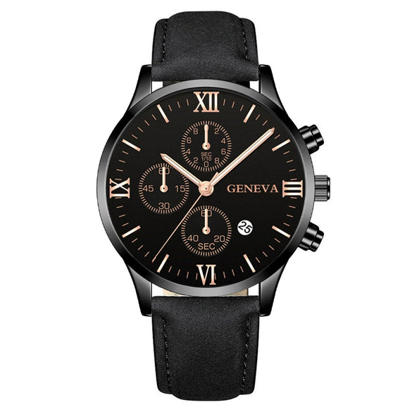 Leisure Fashion Calendar Roman Pattern Alloy Case Imitation Leather Strap Men's Watch