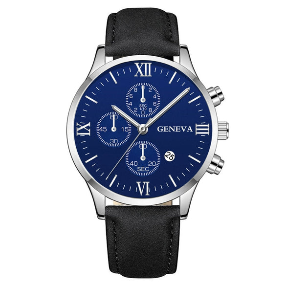 Leisure Fashion Calendar Roman Pattern Alloy Case Imitation Leather Strap Men's Watch