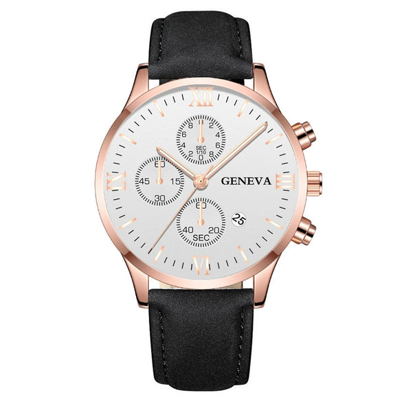 Leisure Fashion Calendar Roman Pattern Alloy Case Imitation Leather Strap Men's Watch
