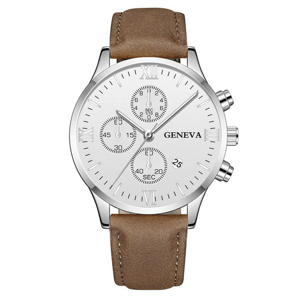 Leisure Fashion Calendar Roman Pattern Alloy Case Imitation Leather Strap Men's Watch
