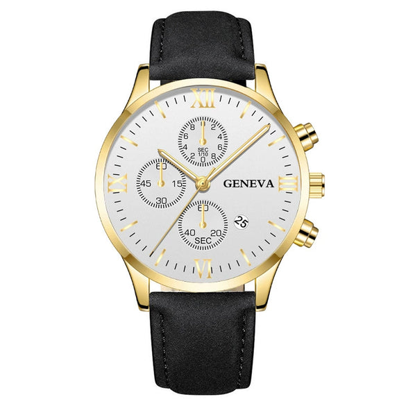Leisure Fashion Calendar Roman Pattern Alloy Case Imitation Leather Strap Men's Watch