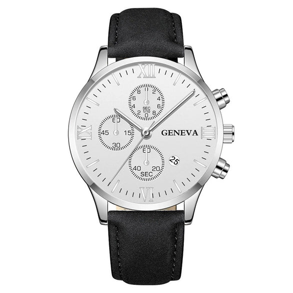 Leisure Fashion Calendar Roman Pattern Alloy Case Imitation Leather Strap Men's Watch