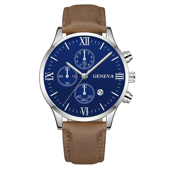 Leisure Fashion Calendar Roman Pattern Alloy Case Imitation Leather Strap Men's Watch