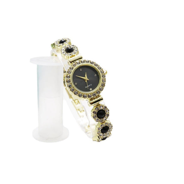 Leisure Fashion Women's Watch Alloy Case Stainless Steel Strap Mineral Strengthened Mirror Round Dial Chalcedony Bracelet Quartz Watch