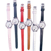 Leisure Female Alloy Ordinary Glass Mirror Pin Buckle Imitation Leather Quartz Watch With Round Dial And Kitten Ears Flower Design