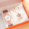 Leisure Female Belt Watch And Butterfly Pendant Jewelry Set With Alloy Case Imitation Leather Strap And Stainless Steel Buckle In Spring And Summer Style
