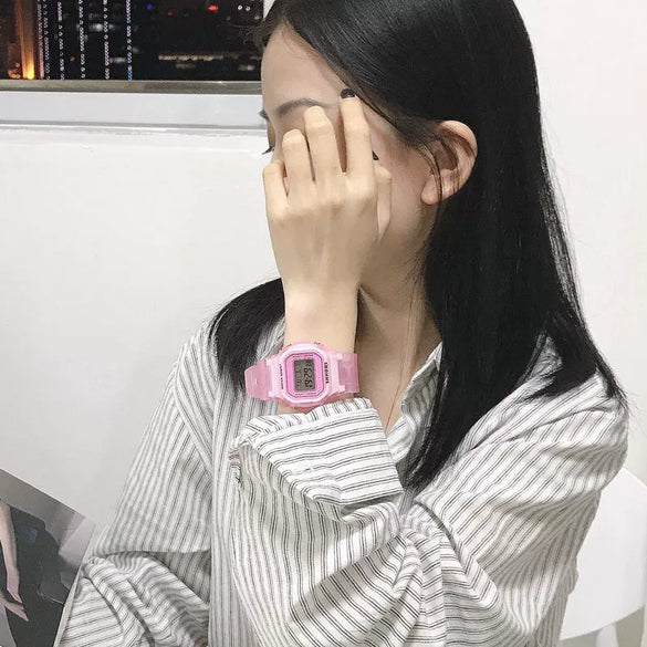 Leisure Female Student Translucent Square Electronic Luminescent Plastic Watch