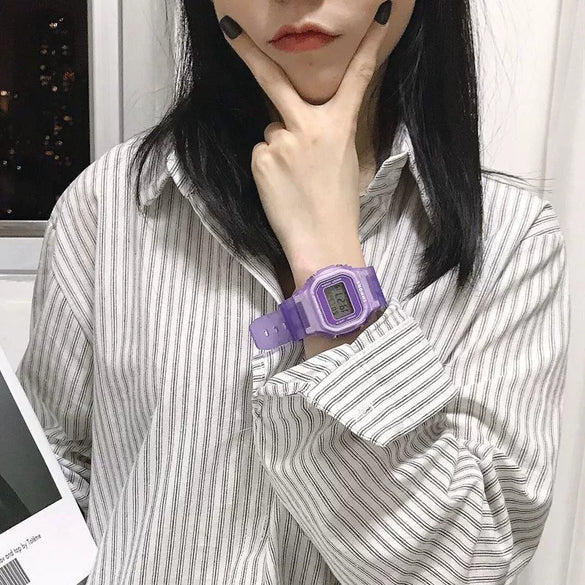 Leisure Female Student Translucent Square Electronic Luminescent Plastic Watch