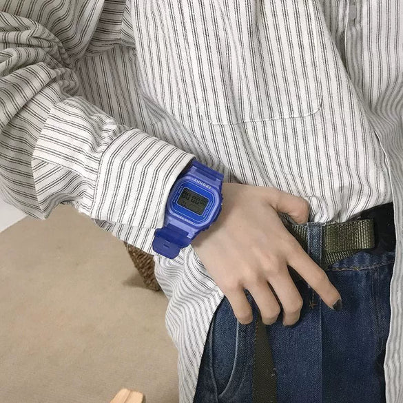 Leisure Female Student Translucent Square Electronic Luminescent Plastic Watch