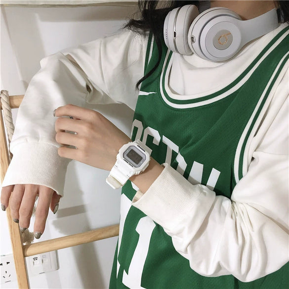 Leisure Female Student Translucent Square Electronic Luminescent Plastic Watch