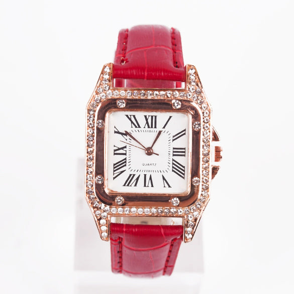 Leisure Female Watch Set With Alloy Case Genuine Leather Strap And Round Dial