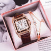 Leisure Female Watch Set With Alloy Case Genuine Leather Strap And Round Dial